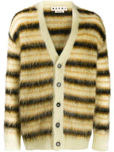 Shop Marni Striped Textured Cardigan In Sty06 Yellow