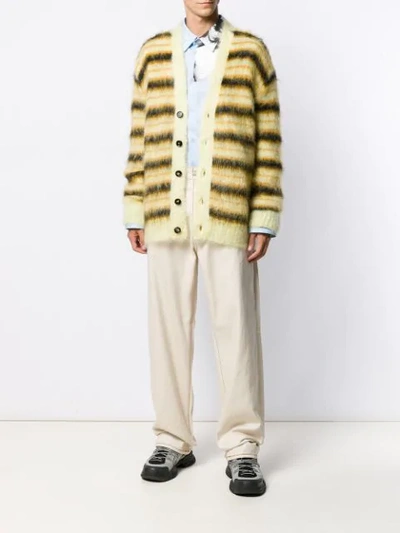 Shop Marni Striped Textured Cardigan In Sty06 Yellow