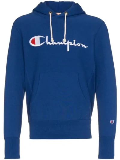 Shop Champion Logo Embroidered Hoodie In Blue