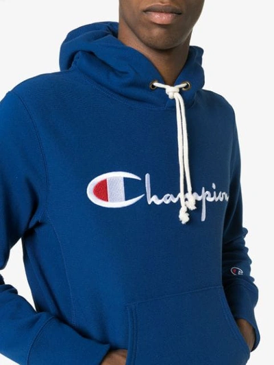 Shop Champion Logo Embroidered Hoodie In Blue
