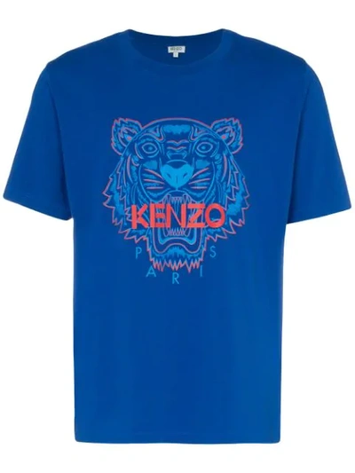 Shop Kenzo Cotton Tiger Short Sleeved T-shirt In Blue
