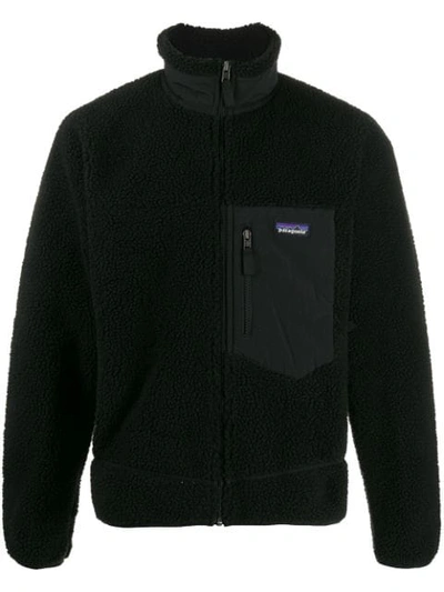 Shop Patagonia Short Fleece Bomber Jacket In Black