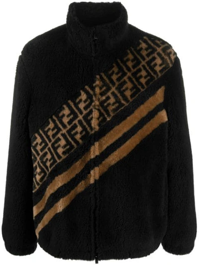 Shop Fendi Ff Motif Faux Fur Jacket In Black