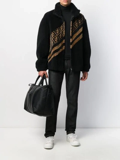 Shop Fendi Ff Motif Faux Fur Jacket In Black