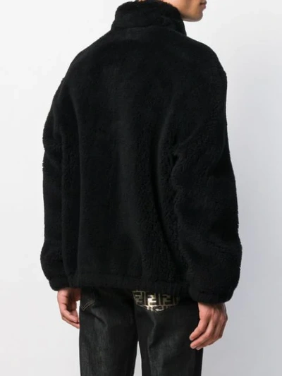 Shop Fendi Ff Motif Faux Fur Jacket In Black