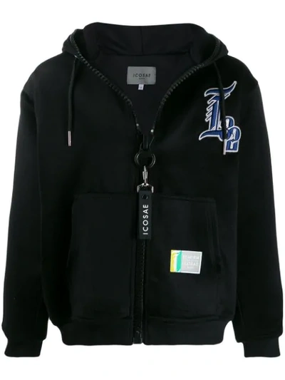 Shop Icosae Embroidered Logo Zipped Hoodie In Black