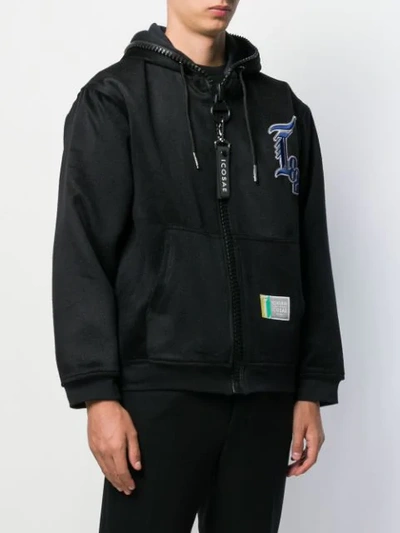 Shop Icosae Embroidered Logo Zipped Hoodie In Black