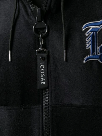 Shop Icosae Embroidered Logo Zipped Hoodie In Black