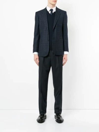 Shop Gieves & Hawkes Checked Blazer - Blue