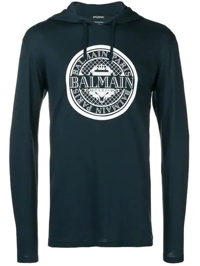 Shop Balmain Logo-print Hoodie In Blue