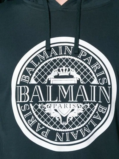 Shop Balmain Logo-print Hoodie In Blue