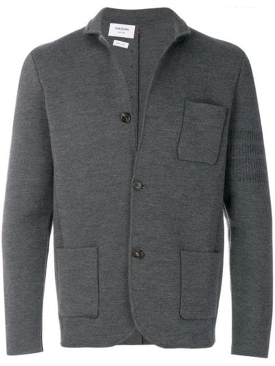 Shop Thom Browne Tonal 4-bar Stripe Button-back Merino Wool Sport Coat In Grey