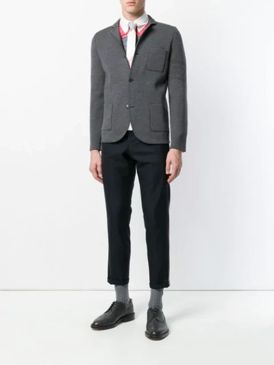 Shop Thom Browne Tonal 4-bar Stripe Button-back Merino Wool Sport Coat In Grey