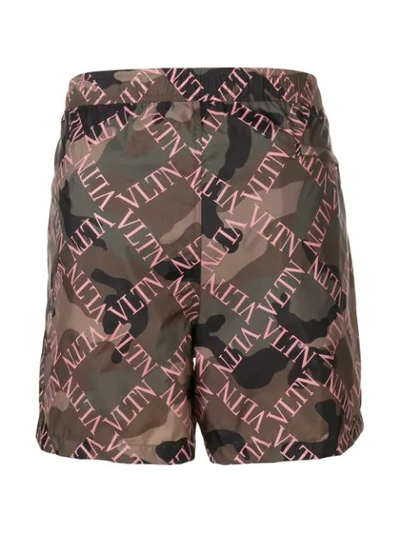 Shop Valentino Vltn Camouflage Swim Shorts In Green