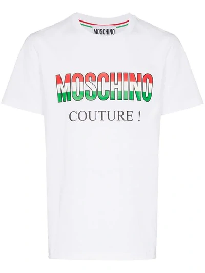 MOSCHINO ITALY LOGO印花全棉T恤 - 白色