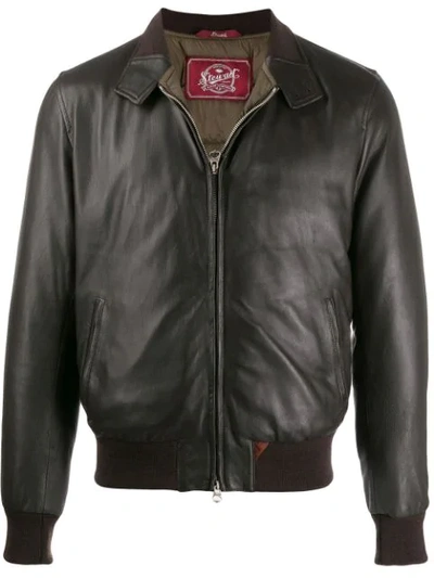 Shop Stewart Leather Bomber Jacket In Red