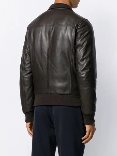Shop Stewart Leather Bomber Jacket In Red