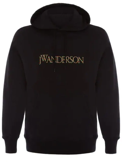 Shop Jw Anderson Logo Embroidered Hoodie In Black