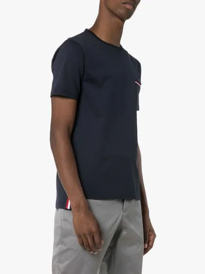 Shop Thom Browne Short Sleeve Chest Pocket Cotton T In Blue