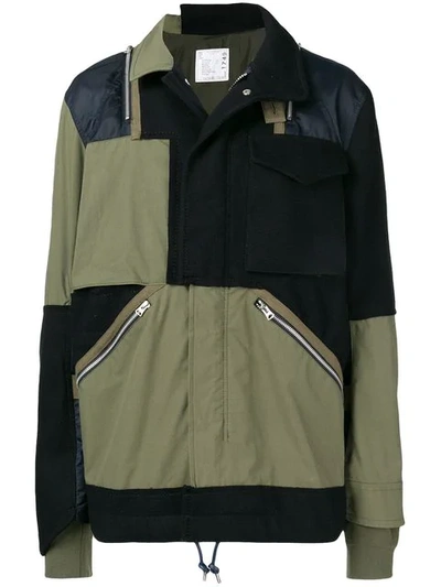 Shop Sacai Colour-block Fitted Coat - Green