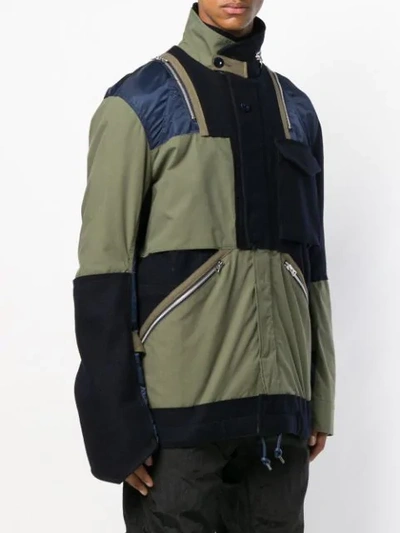 Shop Sacai Colour-block Fitted Coat - Green