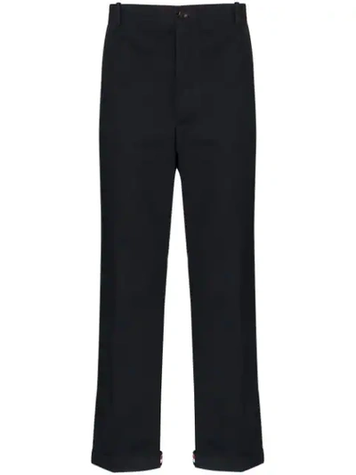 Shop Thom Browne Straight Leg Trousers In Navy