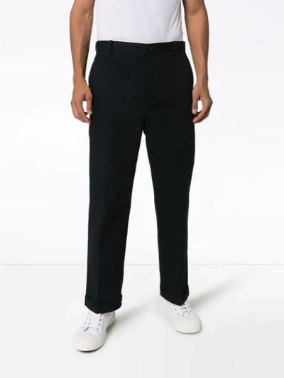Shop Thom Browne Straight Leg Trousers In Navy