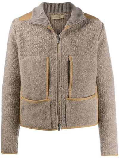 Shop Maison Flaneur Knitted Zipped Jacket In Neutrals