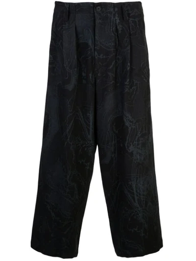 Shop Yohji Yamamoto Cropped Loose Fit Trousers In Black