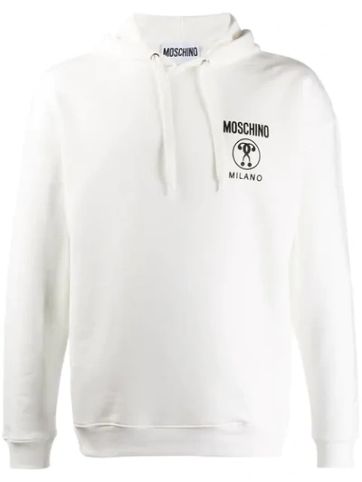 Shop Moschino Double Question Mark Hoodie In White
