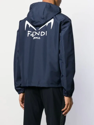 Shop Fendi Logo Windbreaker Jacket In Blue