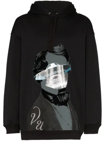 Shop Valentino X Undercover Ufo Face Printed Hoodie In Black