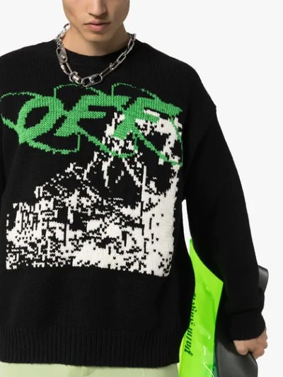 Shop Off-white Logo-intarsia Crew-neck Jumper In Black