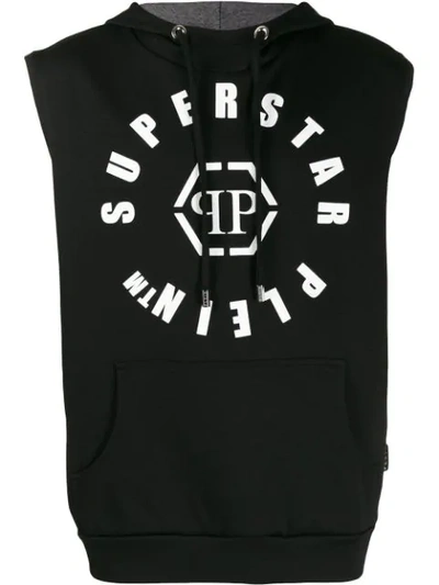 Shop Philipp Plein Sleeveless Logo Hoodie In Black