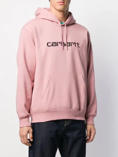 Shop Carhartt Logo Printed Hoodie In Pink