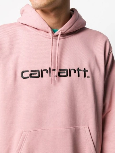 Shop Carhartt Logo Printed Hoodie In Pink
