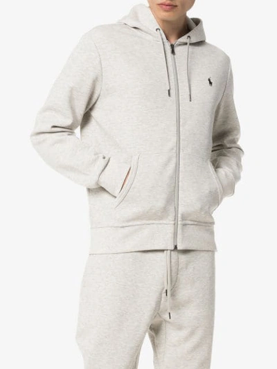 Shop Polo Ralph Lauren Zipped Hooded Jacket In Grey