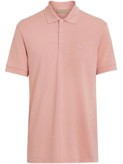 Shop Burberry Check Placket Cotton Polo Shirt In Pink