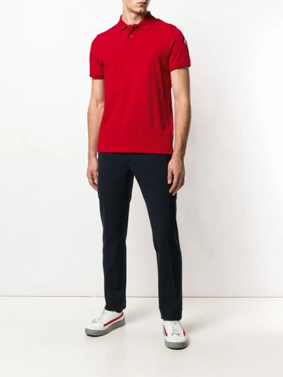 Shop Moncler Plain Polo Shirt - Red