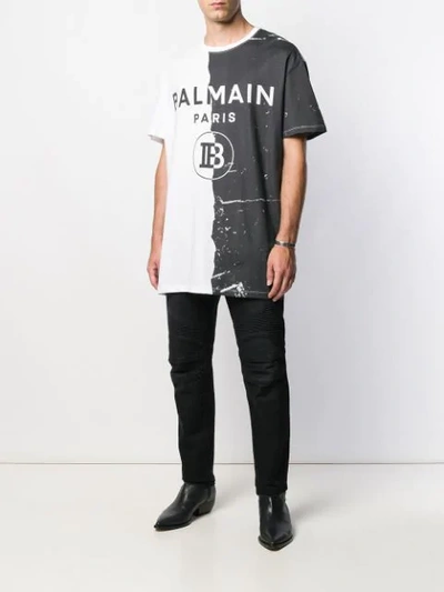 Shop Balmain Contrast Two-tone T-shirt In Black