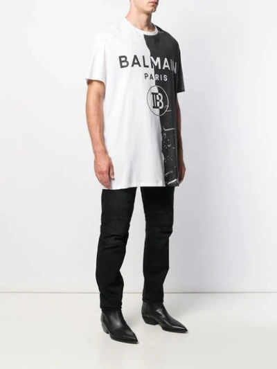 Shop Balmain Contrast Two-tone T-shirt In Black