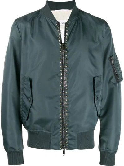 Shop Valentino Rockstud Embellished Bomber Jacket In Inm Iron Grey