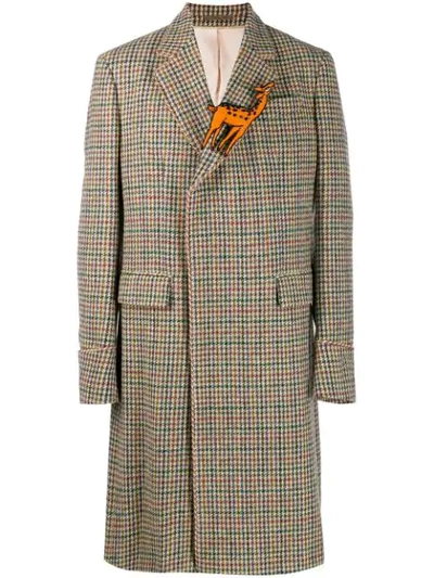 Shop Gucci Fawn Appliqué Check Coat In Neutrals