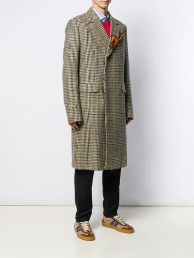 Shop Gucci Fawn Appliqué Check Coat In Neutrals