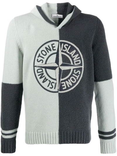 Shop Stone Island Two-tone Logo Hoodie In Grey