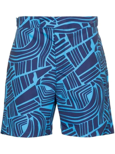 Shop Frescobol Carioca Tidal Print Swim Shorts In Blue