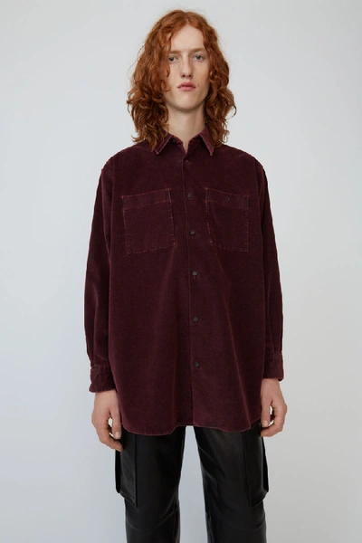 Shop Acne Studios Corduroy Shirt Wine Red