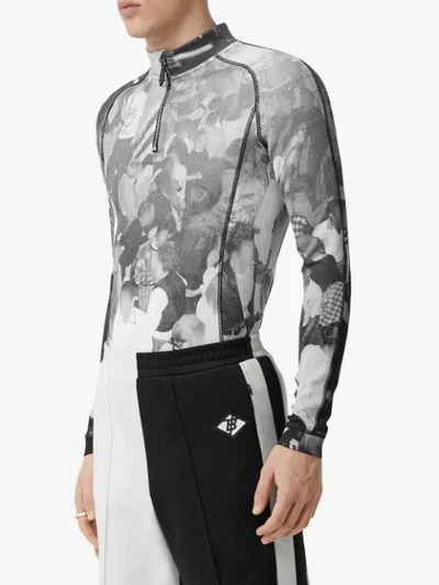 Shop Burberry Long-sleeve Rave Print Stretch Jersey Top In Black