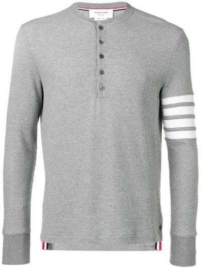 Shop Thom Browne 4-bar Compact Waffle Henley In Grey