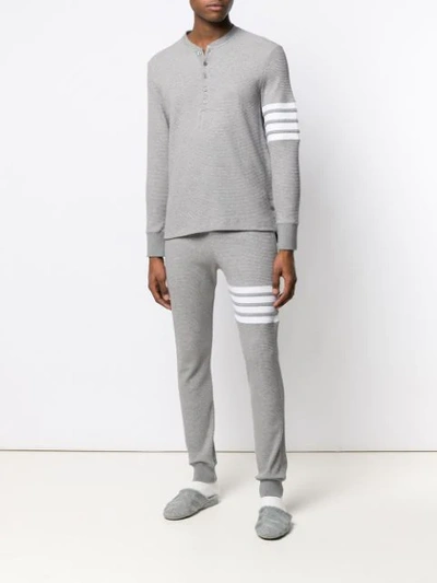 Shop Thom Browne 4-bar Compact Waffle Henley In Grey